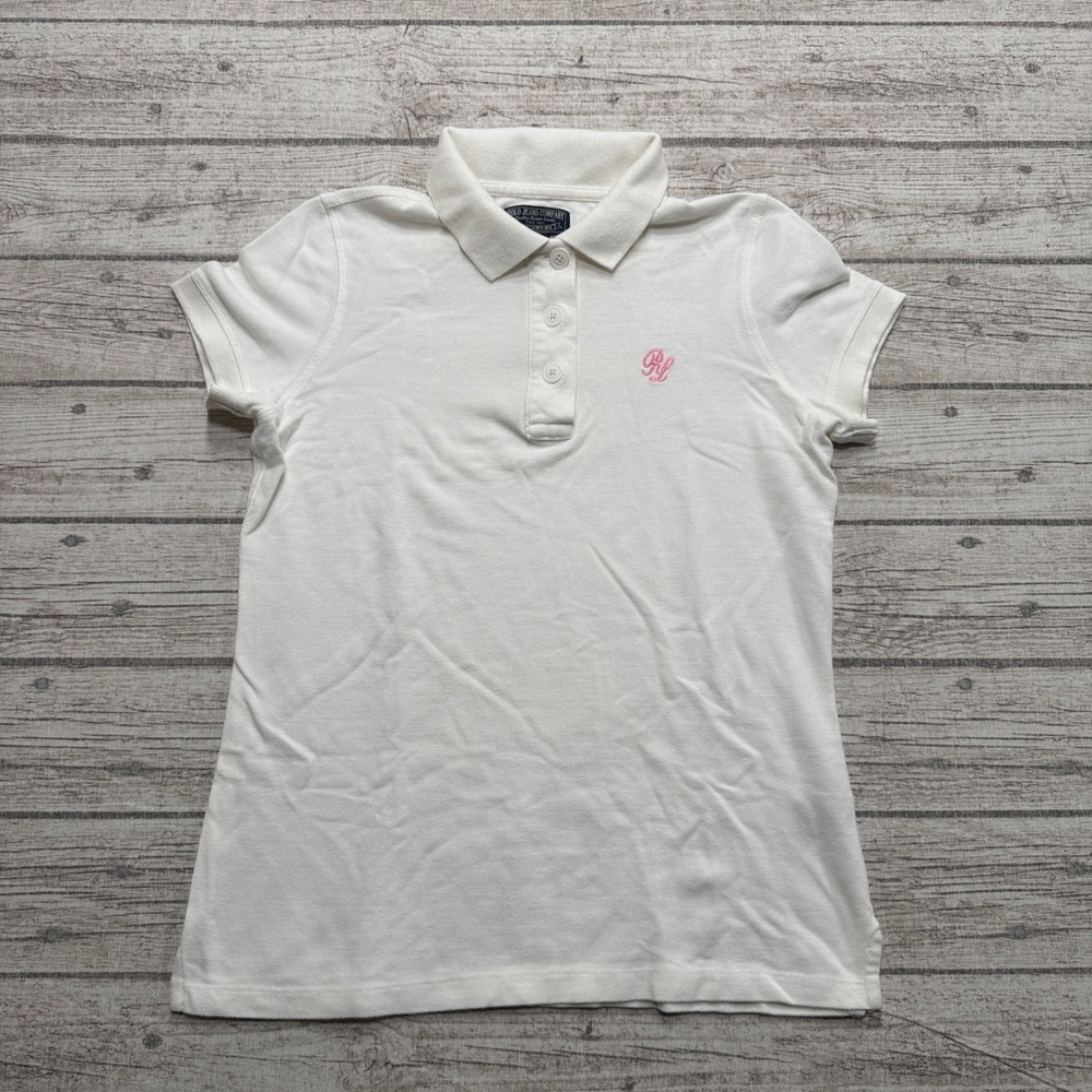 Y2K Polo Jeans Ralph Lauren Shirt Women's Small White Slim Fit Activewear Preppy - Picture 1 of 5